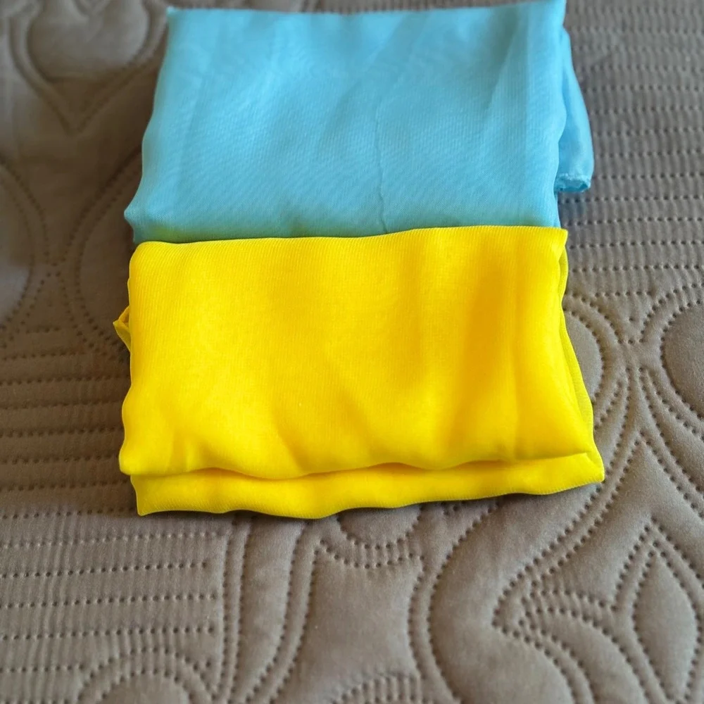 Blue & Yellow Chiffon Scarf Set Sheer Lightweight Wraps Ukraine-Inspired Colors - Picture 2 of 8
